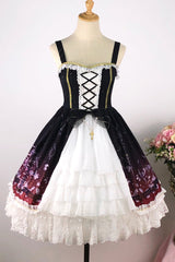 Black/Red Sleeveless Gradient Print Ruffle Cardigan Bowknot Lace-Up Sweet Elegant Lolita Jsk Dress - Black/Red - 1