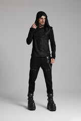 Black V Collar Long Sleeves Hooded Overlaping Mesh Men's Punk T-Shirt - Product - 4
