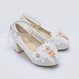 Bowknot Lace Sweet Lolita High Heels 6 Colors - White - 9
