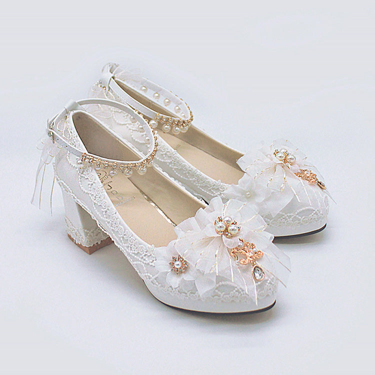 Bowknot Lace Sweet Lolita High Heels 6 Colors - White - 9