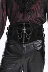 Black Lace-Up Slim Buckled Pearl-Decorated Men's Gothic Palace Accessory Cross Chain Girdle - Product - 7