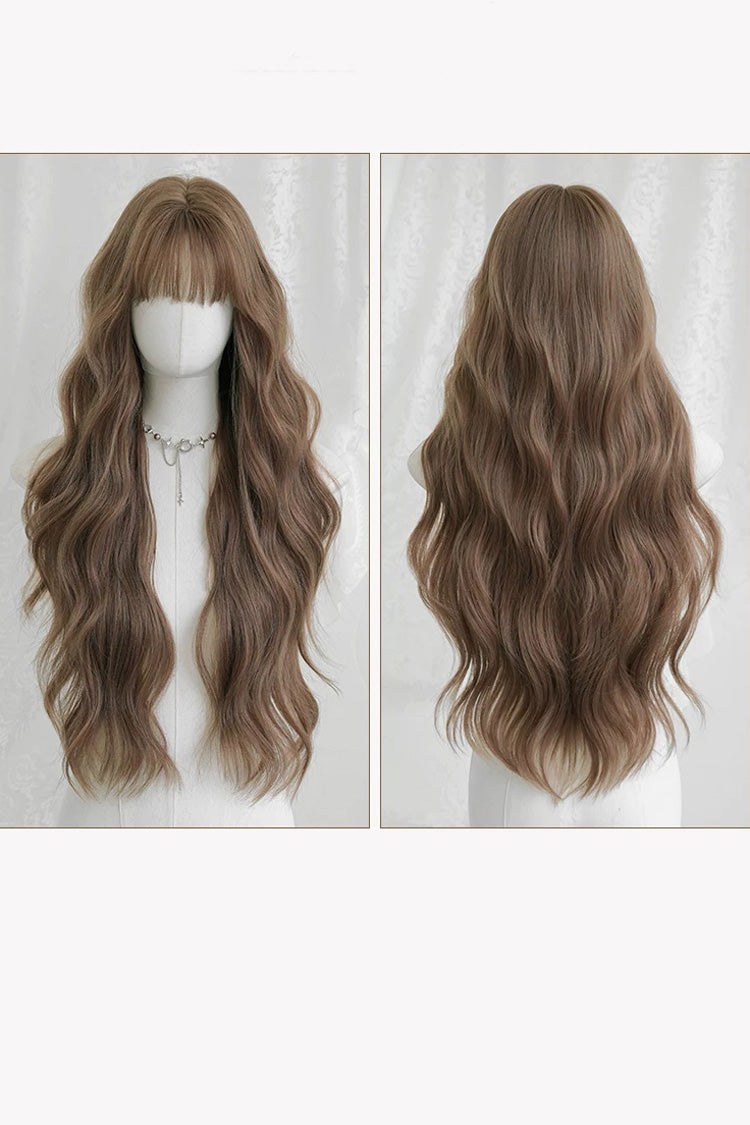Soft Korean Natural Fluffy Air Bangs Romantic Long Wavy Daily Sweet Lolita Wig 2 Colors - Product - 9