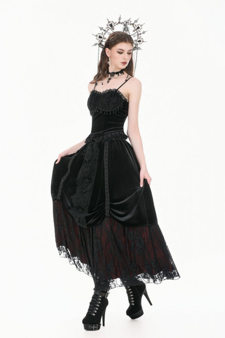 Black Lace Mesh Patchwork Velvet Women's Gothic Vintage Bustier with Beaded Tassel Drops - Product - 2