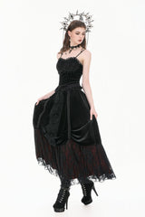 Black Lace Mesh Patchwork Velvet Women's Gothic Vintage Bustier with Beaded Tassel Drops - Product - 2