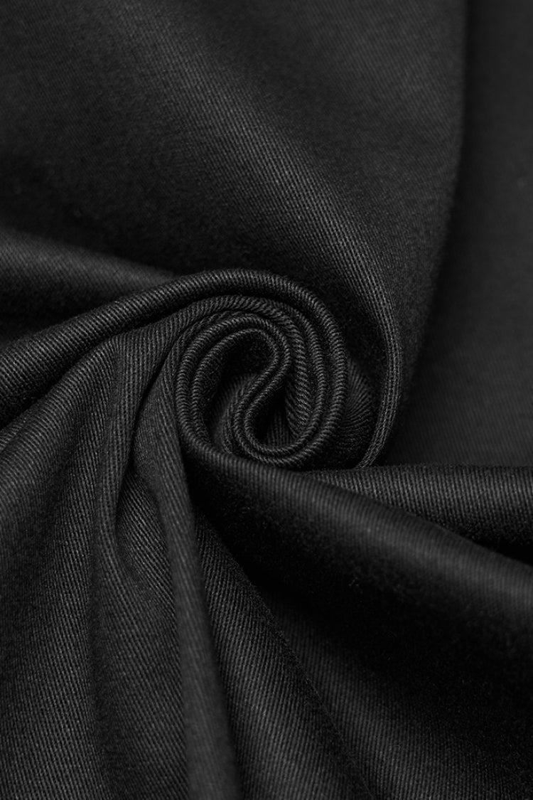 Black Lapel Collar Long Sleeves Stitching Eyelet Men's Punk Blouse - Product - 7
