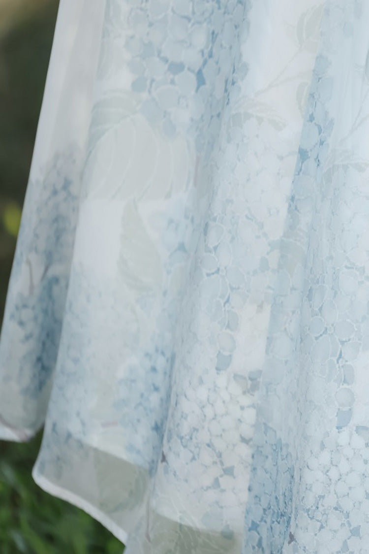 White [Hydrangea Message] Short Sleeves Print Ruffle Lace Sweet Chinese Style Elegant Lolita Dress - Product - 16