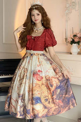 Red Puff Sleeve Church Victory Print Classic Lolita OP Dress - Product - 3