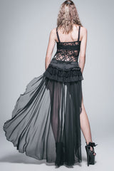 Back Front Buckle Waist Lace Up Chiffon Lace Hem Gothic Short Womens Pants - Product - 4