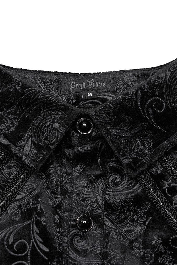 Black Long Sleeves Dark Pattern Print Webbing Decoration Mens Gothic Blouse - Product - 8