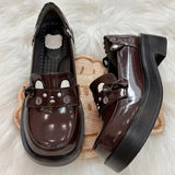 Preppy Style Square-Toe JK Lolita Leather Shoes with Raccoon Print 2 Colors - Coffee-Brown - 1