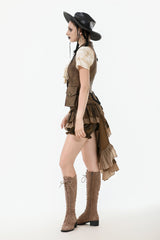 Brown Point Lapel Collar Sleeveless Women's Steampunk Utility Vest with Cargo Pockets - Product - 10