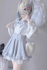 Puffy Hem Ruffle Japanese Sweet Jirai Kei Suspender Skirt 2 Colors - Product - 2