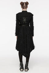 Black Irregular Hooded Women's Punk Long Coat - Product - 4