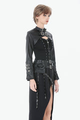 Black PU Leather Long Sleeves Buckled Strap Zippered Women's Punk Shrug - Product - 6