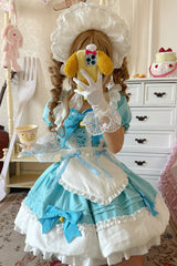 Bell Meow Ruffle Bowknot Sweet Lolita Skirt Set 5 Colors - Blue - 14