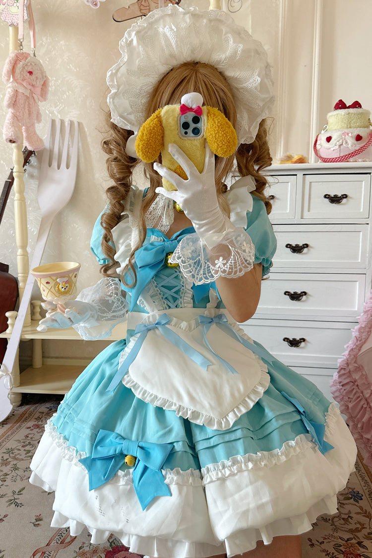 Bell Meow Ruffle Bowknot Sweet Lolita Skirt Set 5 Colors - Blue - 14