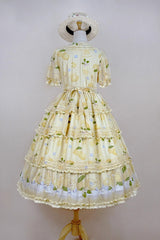Yellow [Lemon Chicken] Short Sleeves Triple-Layered Print Ruffle Bowknot Lace Sweet Gorgeous Lolita Dress - Product - 7