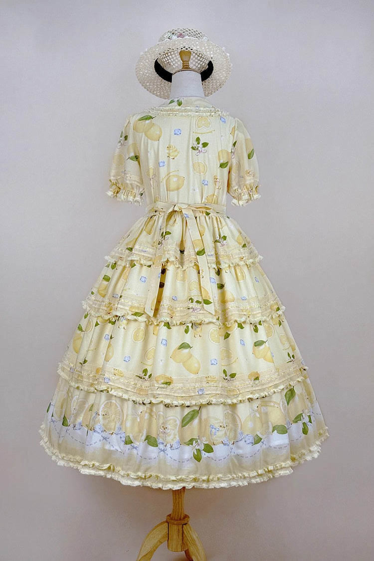 Yellow [Lemon Chicken] Short Sleeves Triple-Layered Print Ruffle Bowknot Lace Sweet Gorgeous Lolita Dress - Product - 7