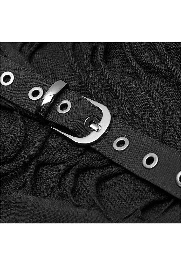 Black Metal Eyelets Strap Irregular Knit Plus Size Women's Punk Sling Dress - Product - 8