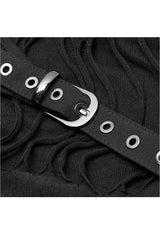 Black Metal Eyelets Strap Irregular Knit Plus Size Women's Punk Sling Dress - Product - 8