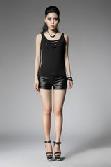 Black Sleeveless Hollow Slim Ripped Women's Steampunk Vest - Product - 5