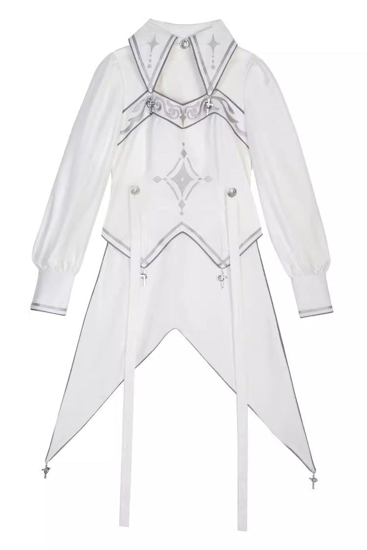 White Bionic Dimension Futuristic Mechanical Style Print Ouji Fashion Lolita Top - Product - 3