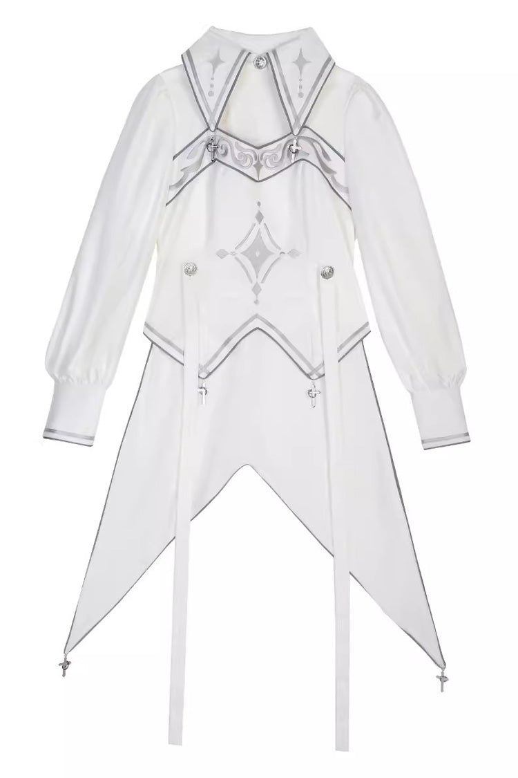 White Bionic Dimension Futuristic Mechanical Style Print Ouji Fashion Lolita Top - Product - 3