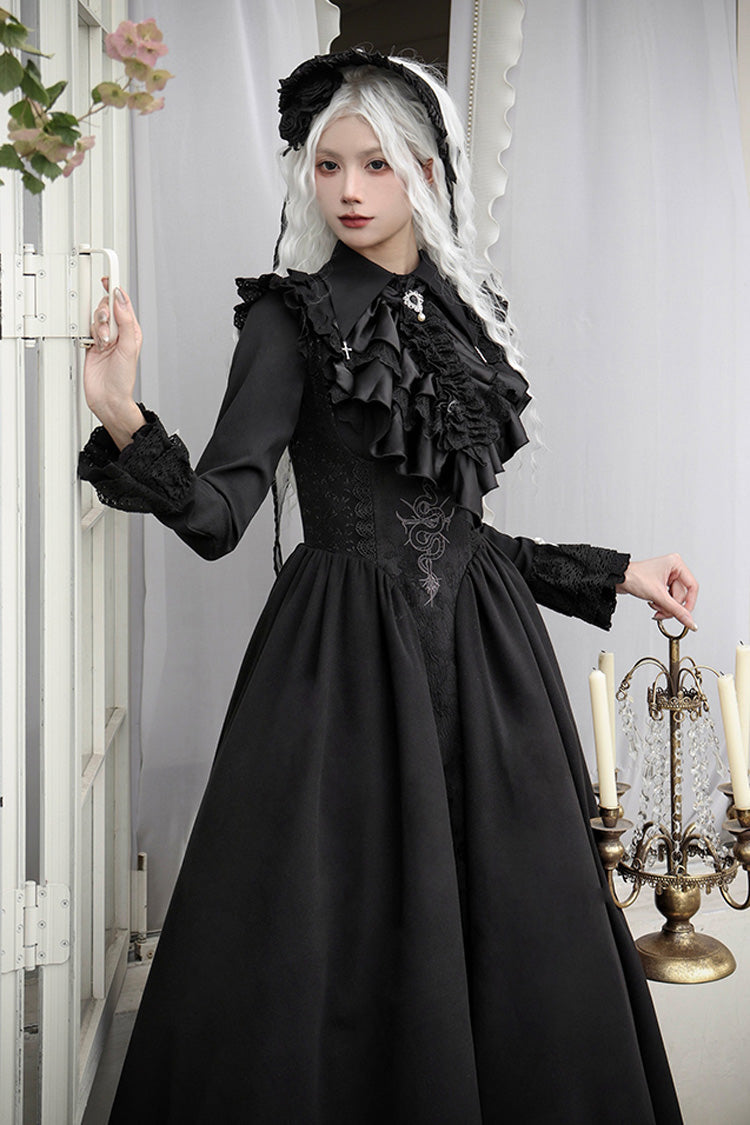 Black Cross Snake Pattern Print Embroidery Gothic Lolita Strap Dress - Product - 6