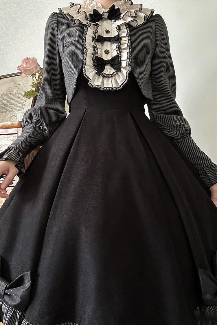 Black [Serenade] Long Sleeves Ruffle Bowknot Fake Two Pieces Classic Lolita Dress - Product - 6
