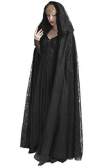 Black Hooded Hollow Womens Gothic Cloak Cape Long Coat - Product - 2