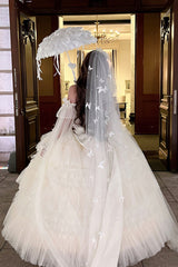 White [Maiden’s Love] Off Shoulder Triple-Layered Ruffled Hanayome Bow Lace Sweet Princess Lolita Dress - Product - 10