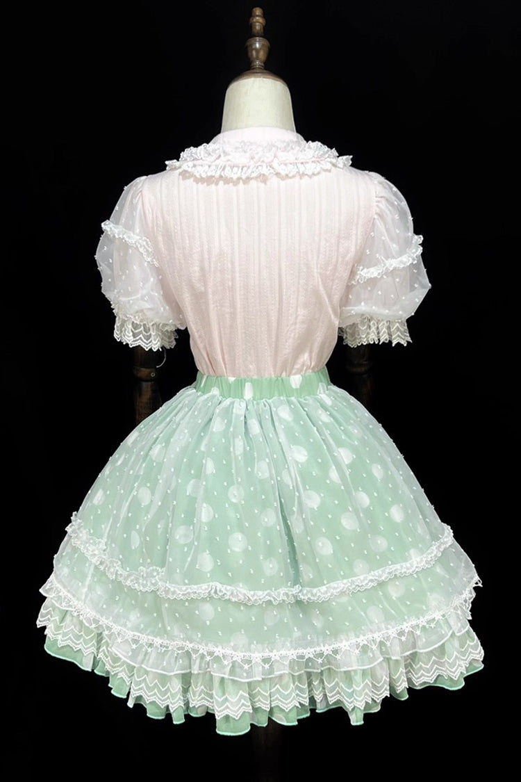 [Wave Candy] Triple-Layered Print Ruffle Bowknot Sweet Lolita Skirt 3 Colors - Product - 17