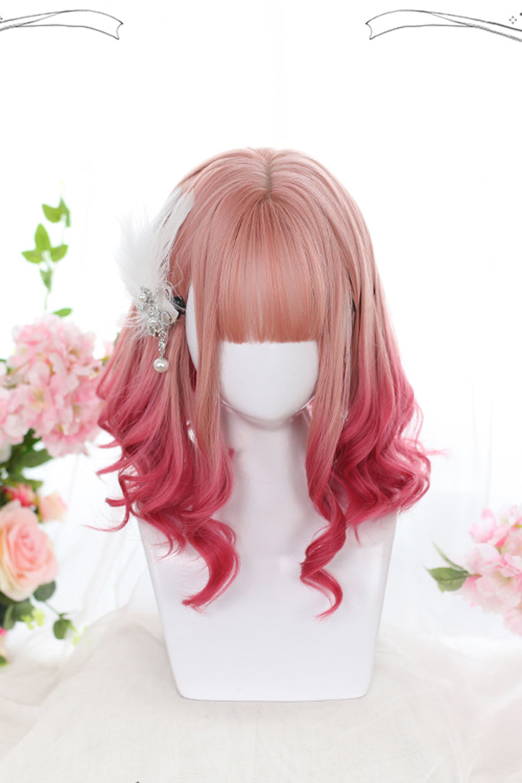 Pink Gradient Short Roman Curly Hair Sweet Lolita Wigs - Pink - 1