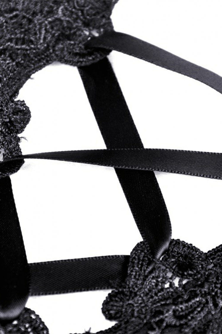 Black Floral Embroidered Lace-Up Strappy Women's Gothic Gorgeous Corset - Product - 12
