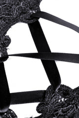 Black Floral Embroidered Lace-Up Strappy Women's Gothic Gorgeous Corset - Product - 12