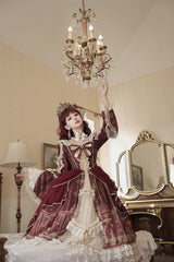Red Baroque Palace Print Lace Classic Princess Lolita Dress - Product - 2