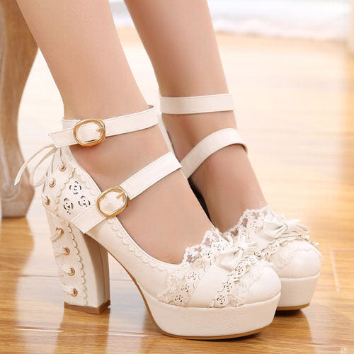 Sweet Princess Lace Bow Sweet Lolita Shoes 3 Colors - White - 1
