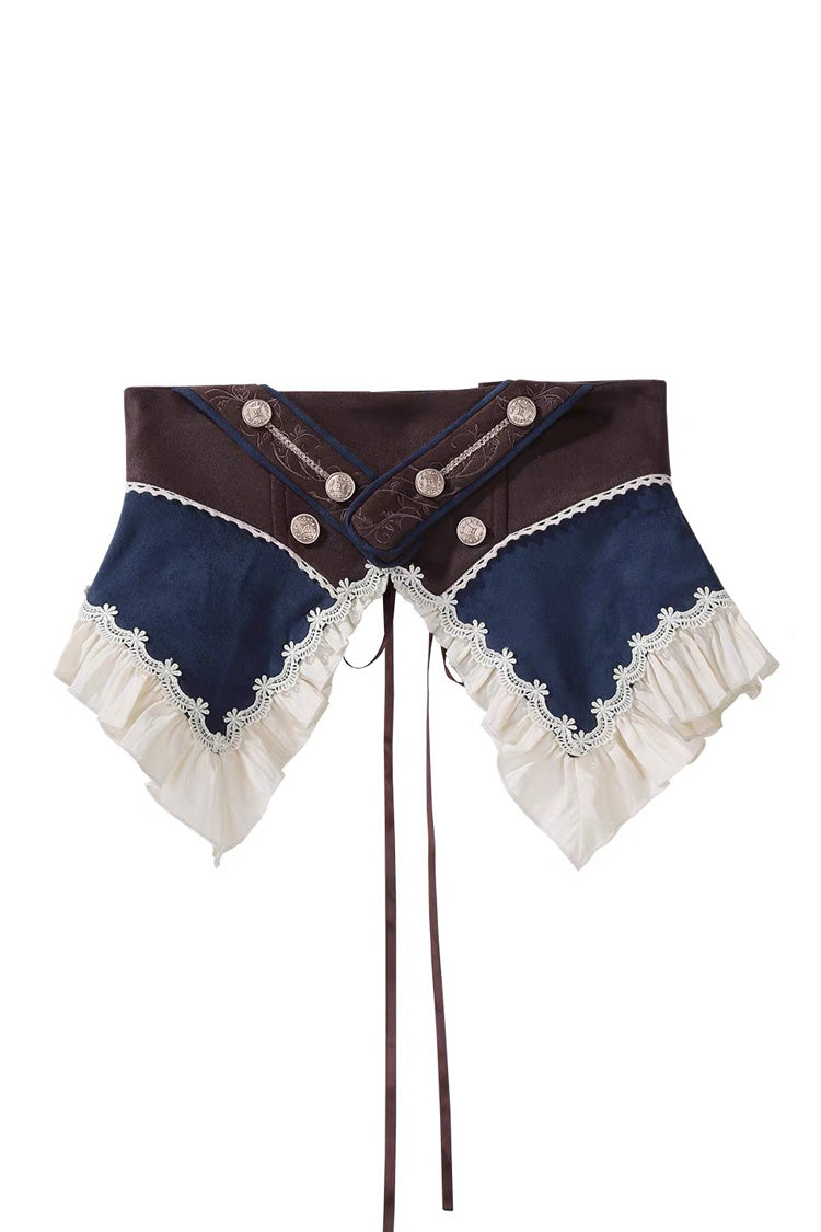 Beige [Morning Mist Coast] Stand Collar Long Sleeves Ruffle Embroidery Vintage Elegant Lolita Skirt Dress Set - Product - 9