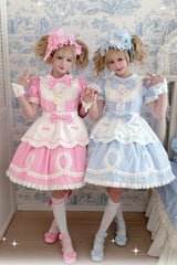 [A Day as a Candy Shop Owner] Peter Pan Collar Short Sleeves Printed Bow Sweet Lolita Dress 3 Colors (Red, Blue, Pink) - Pink - 1