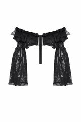 Black Ruffled Off Shoulder Long Bishop Sleeves Lace Women's Gothic Cape - Product - 3