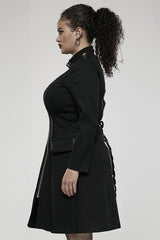 Black Elasticity Knitted Stitching Glued Fabric Slim And Handsome Pocket Decoration Metal Zipper Women's Plus Size Punk Dress - Product - 2