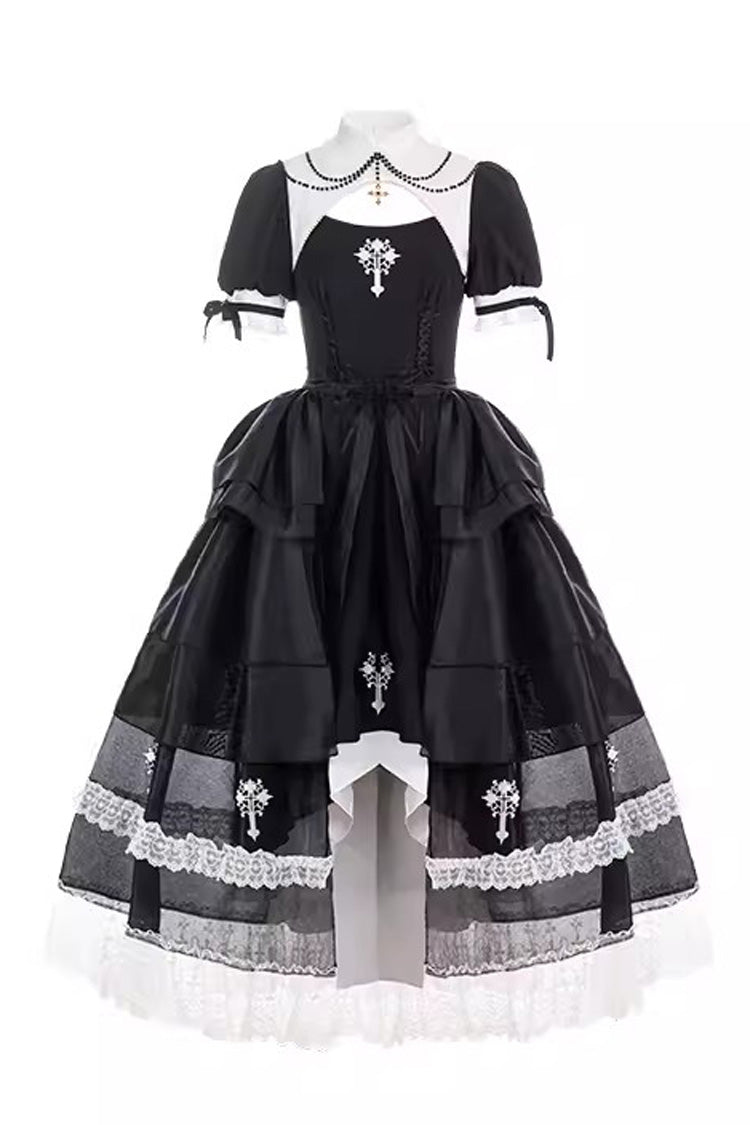 Black Nun Style Prayer for the Dead Stitching Lace Sheer Gothic Lolita Dress Two-piece Set - Product - 3