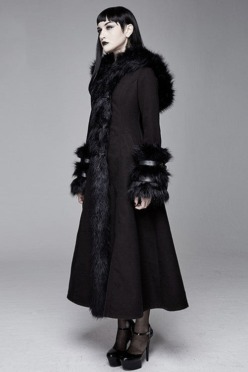 Black Gothic Double Faced Woolen Hooded Long Sexy Women Coat - Product - 3