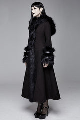 Black Gothic Double Faced Woolen Hooded Long Sexy Women Coat - Product - 3