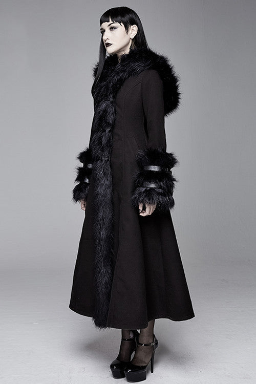 Black Gothic Double Faced Woolen Hooded Long Sexy Women Coat - Product - 3