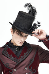 Black Women's Men's Gothic Noir Floral Feather Top Hat with Net Veil - Black - 5