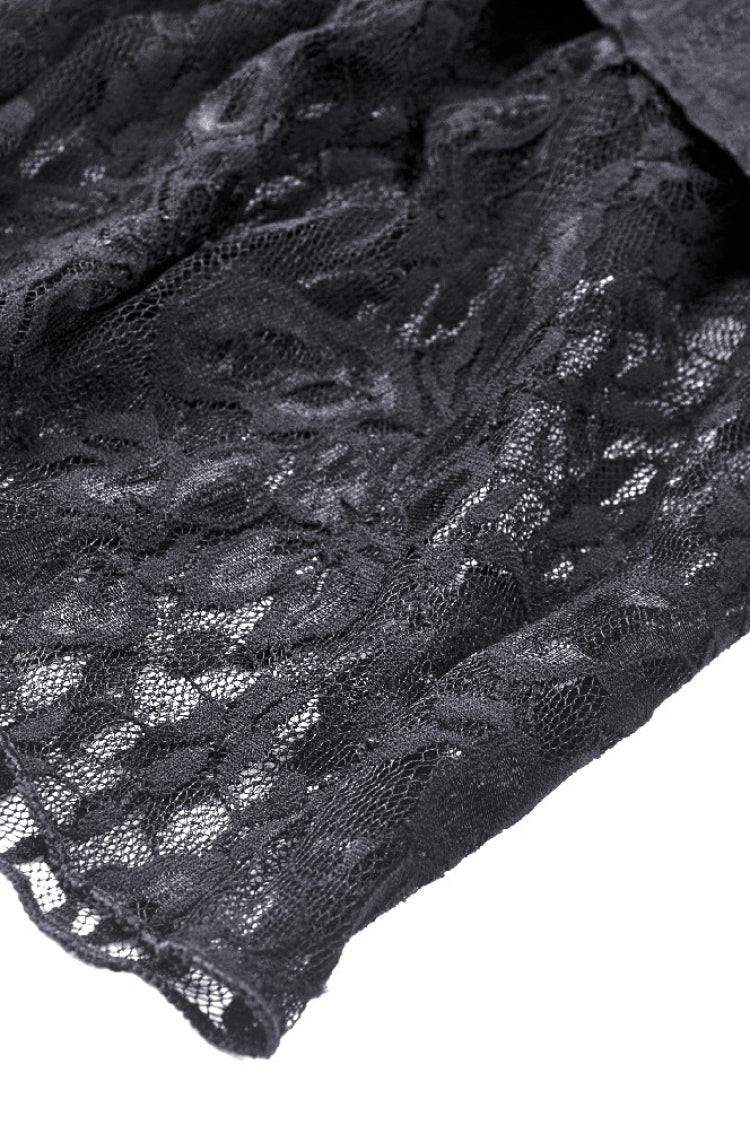 Black Off Shoulder Long Trumpet Puff Sleeves Lace-Up Strappy Mesh Women's Gothic Cocktail Dress - Product - 15