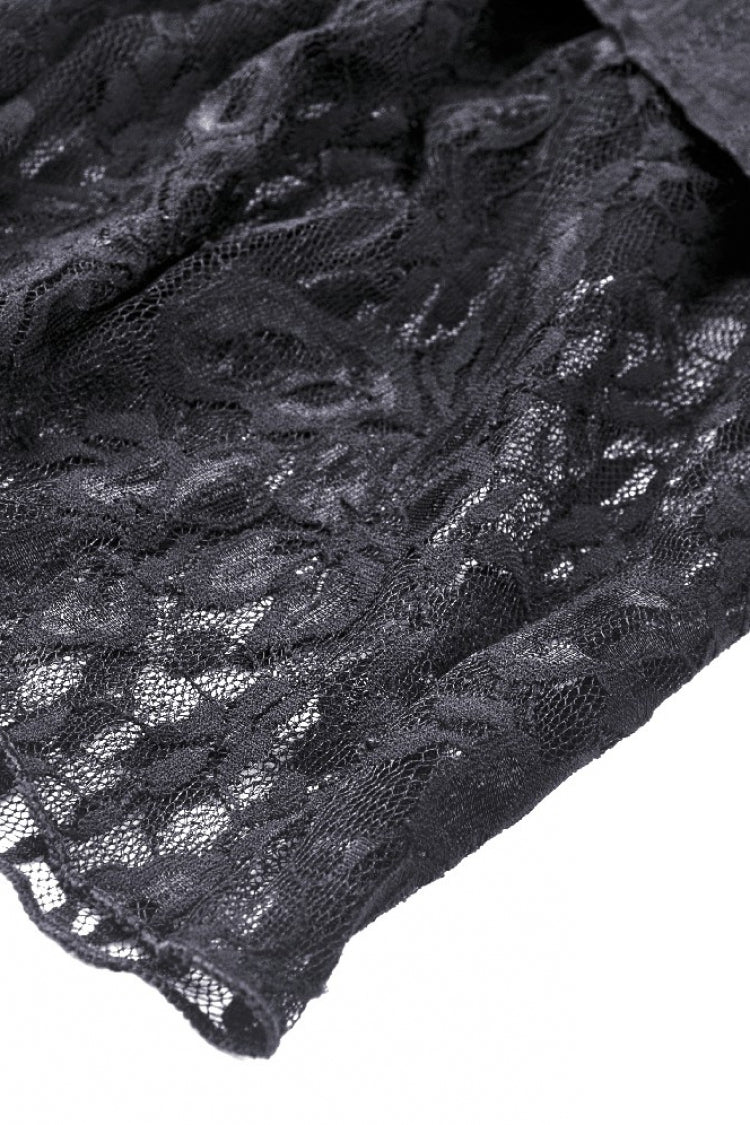 Black Off Shoulder Long Trumpet Puff Sleeves Lace-Up Strappy Mesh Women's Gothic Cocktail Dress - Product - 15