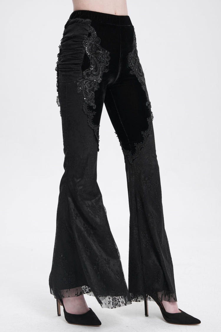 Black Floral Embroidery Stitching Lace Women's Gothic Pants - Product - 3