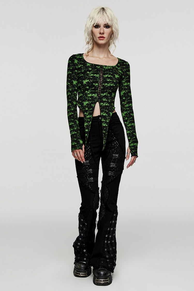 Black Hole Eyes Buckle Unedged Flared Women's Punk Pants - Product - 4